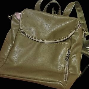 Olive Green Leather Backpack diaper bag